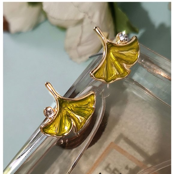 Anthropologie Enamel Ginkgo Studs Earrings - Picture 4 of 5